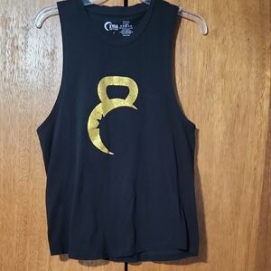 ZYIA Black Tank with Gold Kettlebell Graphic Size Large New Without Tags